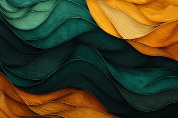 an abstract quilt made of gold and green colors, in the style of naturalistic landscape backgrounds