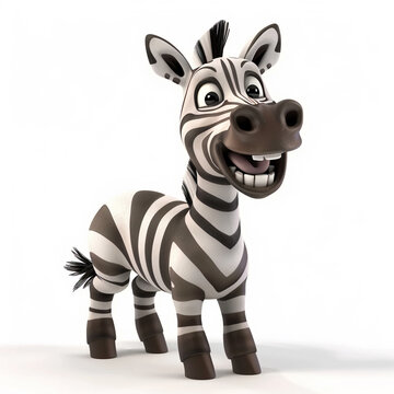 3d cartoon of cute Zebra smiling excitedly, AI Generative.