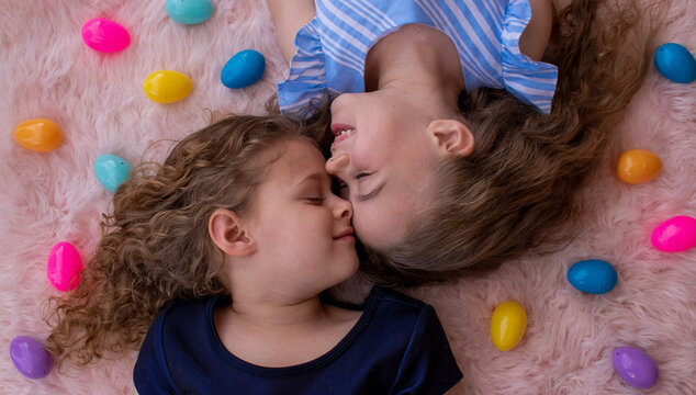 Children girls easter spring faces portrait