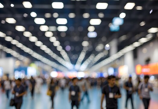 Blurred image of a tech gadget expo hall, generative AI