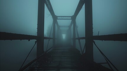Mysterious Fog-Shrouded Bridge Concealing an Unseen Presence