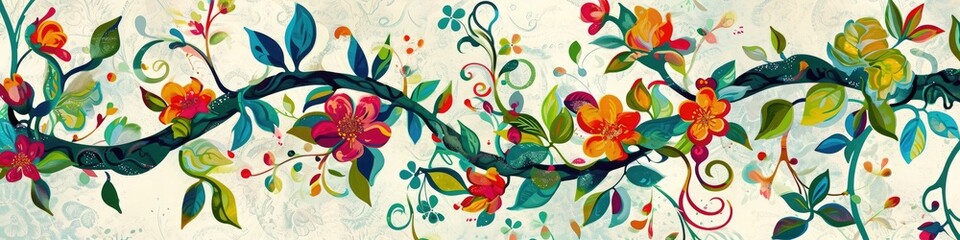 an intricately detailed floral vine pattern, with abstract colors seamlessly weaving together in a delightful display.