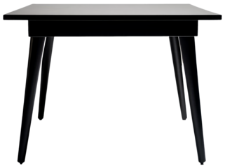 Black table in frontal view with transparent background