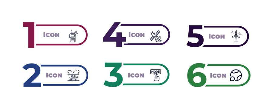 outline icons set from technology concept. editable vector included big walkie talkie, spotlights, wind power, dock, mode, worlwide news icons.