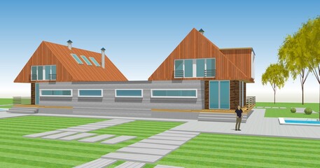 Fototapeta premium townhouse architectural sketch 3d illustration 
