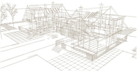 townhouse architectural sketch 3d illustration	
