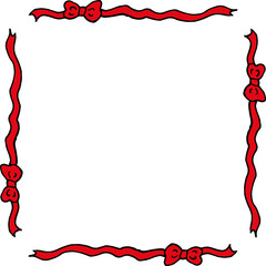 Square frame with red ribbons on white background. Vector image.