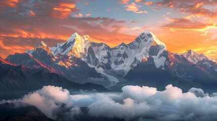 landscape view of the Himalayas in Tibetan plateau under sunset light - obrazy, fototapety, plakaty