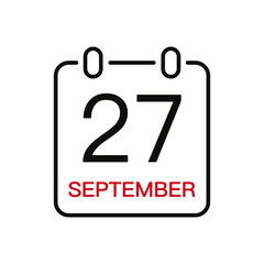 September 27 date on the calendar, vector line stroke icon for user interface. Calendar with date, vector illustration.