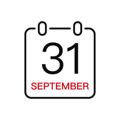 September 31 date on the calendar, vector line stroke icon for user interface. Calendar with date, vector illustration.