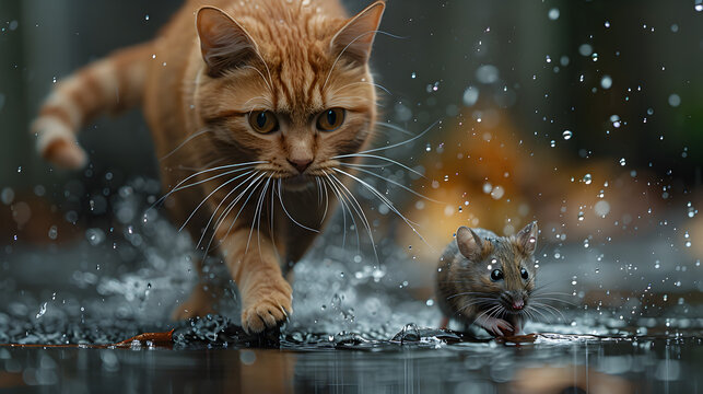 A cat chasing a mouse
