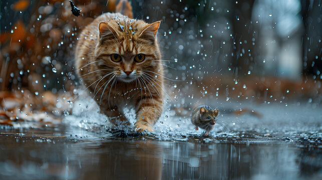 A cat chasing a mouse