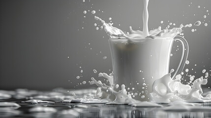 a milk being poured out from the pitcher on the table - obrazy, fototapety, plakaty