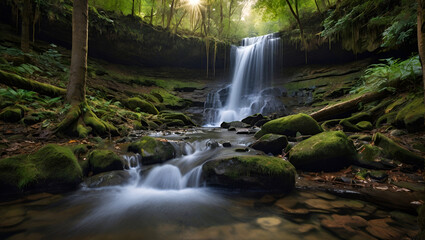 Fototapeta premium Waterfall photography, landscape generative ai