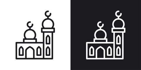 Islamic Mosque Architecture Icons. Minaret and Masjid Building Symbols of Worship