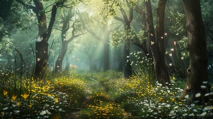Fairytale spring forest.