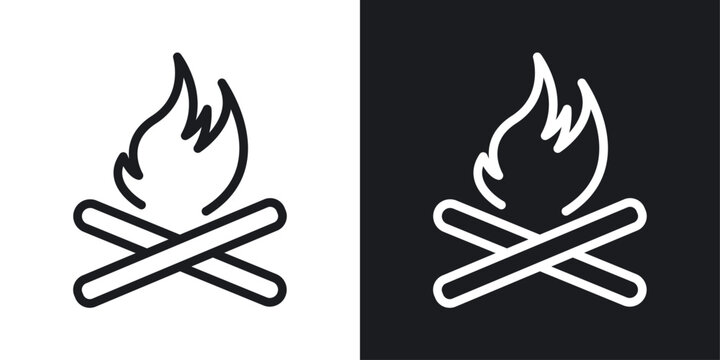Outdoor Bonfire Icon Set. Symbols of Wilderness Warmth and Light.