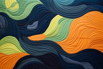 an abstract quilt made of navy blue and green colors, in the style of naturalistic landscape - obrazy, fototapety, plakaty