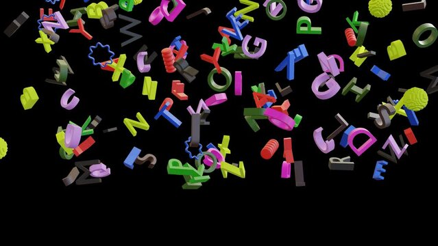 alphabet flying up 4k transition abcd 3D animated video transparent background