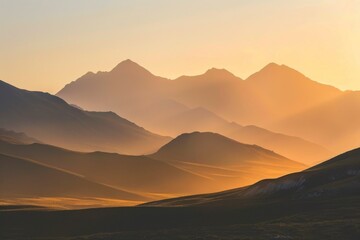 Layered mountain silhouettes at dawn. Summer landscape concept. Beauty of nature. Design for...