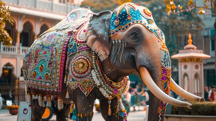 Indian elephant in the city center.