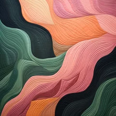 Fotobehang an abstract quilt made of pink and green colors, in the style of naturalistic landscape backgrounds © Lenhard