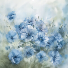Delicate watercolor style pale blue flowers soft hues