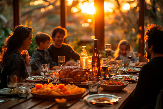 Family gathering for a festive April Fools' Day dinner, filled with laughter and merriment