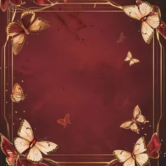 Papier Peint photo Lavable Papillons en grunge Grunge background with butterflies and golden frame. Template for design