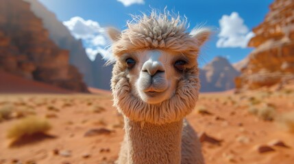 Fototapeta premium Close Up of Llama in Desert