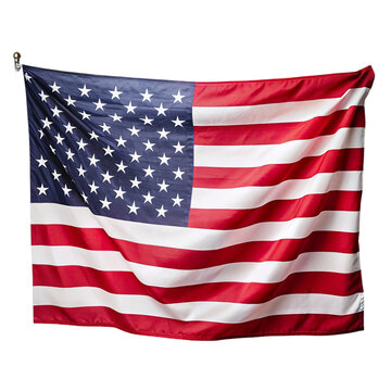 American flag waving in the wind, isolated on transparent background.