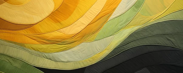 Dekokissen an abstract quilt made of yellow and green colors, in the style of naturalistic landscape backgrounds © Lenhard