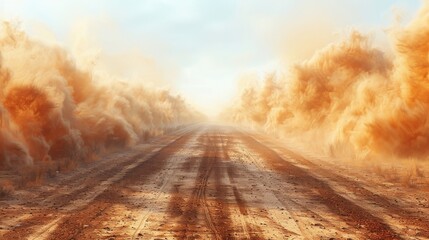 Scattering trail from fast movement on a dusty road. Transparent realistic modern illustration. - obrazy, fototapety, plakaty