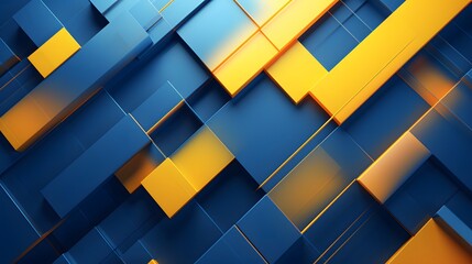 3d rendering of yellow and blue abstract geometric background. Scene for advertising, technology,...