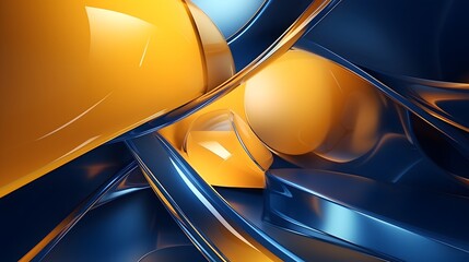 3d rendering of yellow and blue abstract geometric background. Scene for advertising, technology, showcase, banner, game, sport, cosmetic, business, metaverse. Sci-Fi Illustration. Product display