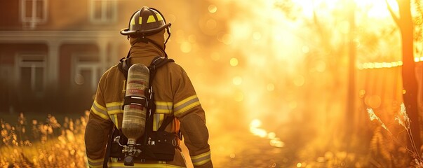 firefighter with helmet and air mask