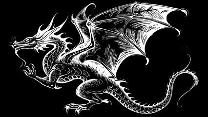 "Bold Monochrome Chinese Dragon Head Design"