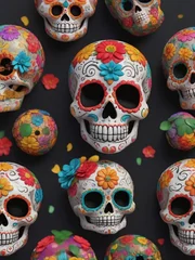 Runde Alu-Dibond Bilder Schädel Cinco De Mayo Sugar Skull Set Isolated
