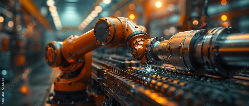 Leinwandbilder In the welding robotics and digital manufacturing operation, the manager engineer checks and controls automation robot arms machine in intelligent factory industrial on real-time monitoring software.