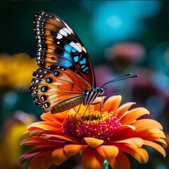 Beautiful butterfly on a flower in the garden. Close up.
