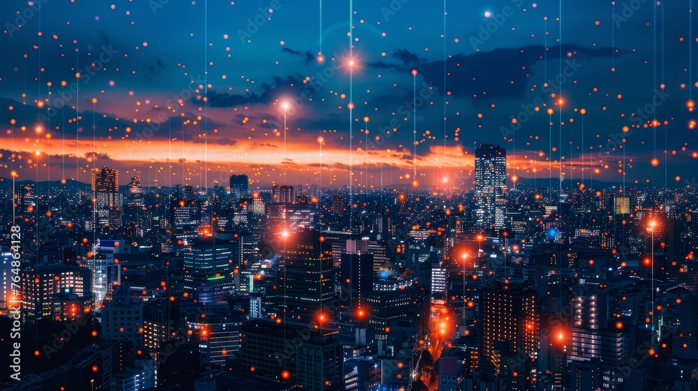 Aufkleber communication network concept for smart cities. 5g. internet of things. telecommunications.