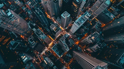 Tuinposter Breathtaking top-down drone view of the city with the tallest skyscrapers © Irina Beloglazova