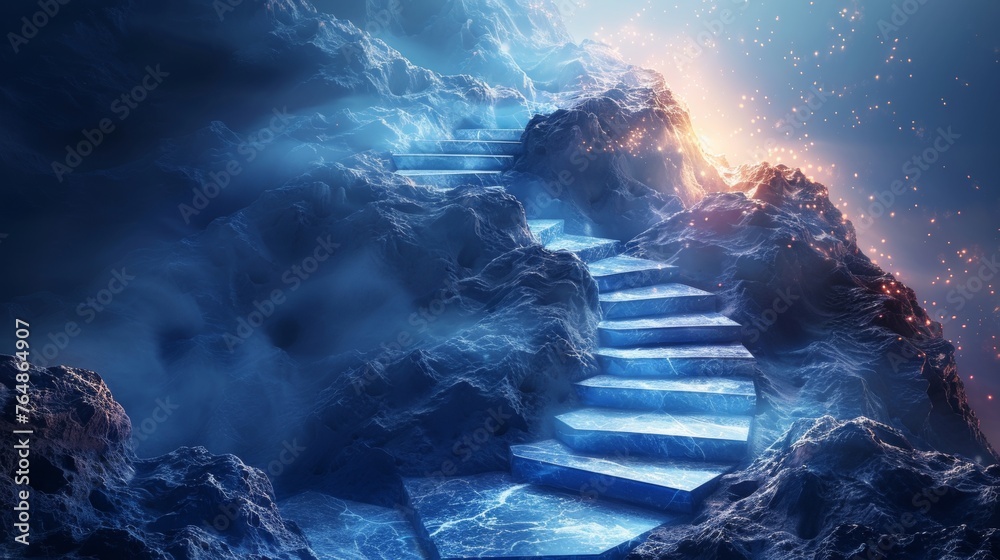 Poster Staircase up with a futuristic polygonal style. Modern illustration of digital path abstraction