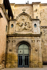 Facade and entrance to the Cathedral of Solsona in Lleida Catalonia, Spain