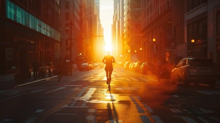 Runner in an early morning jog in the city