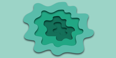 3D abstract background with green paper cut shapes. Paper cut Banner background in green color. Abstract green layers paper carve background. ecology brochures, presentations, Vector card illustration