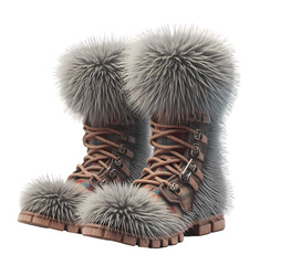 Snow boots PNG: stylish footwear for winter. warm trendy boots. footwear for frosty days on transparent background. - obrazy, fototapety, plakaty