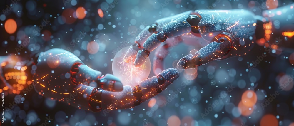 Poster Robotics, Machine learning, Big Data, Creative use of brain data in light bulbs, Science and artificial intelligence technology, innovation for the future.