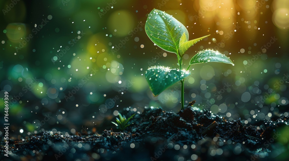 Aufkleber the growth of seedlings in a futuristic polygonal style. this illustration shows a change or transfo