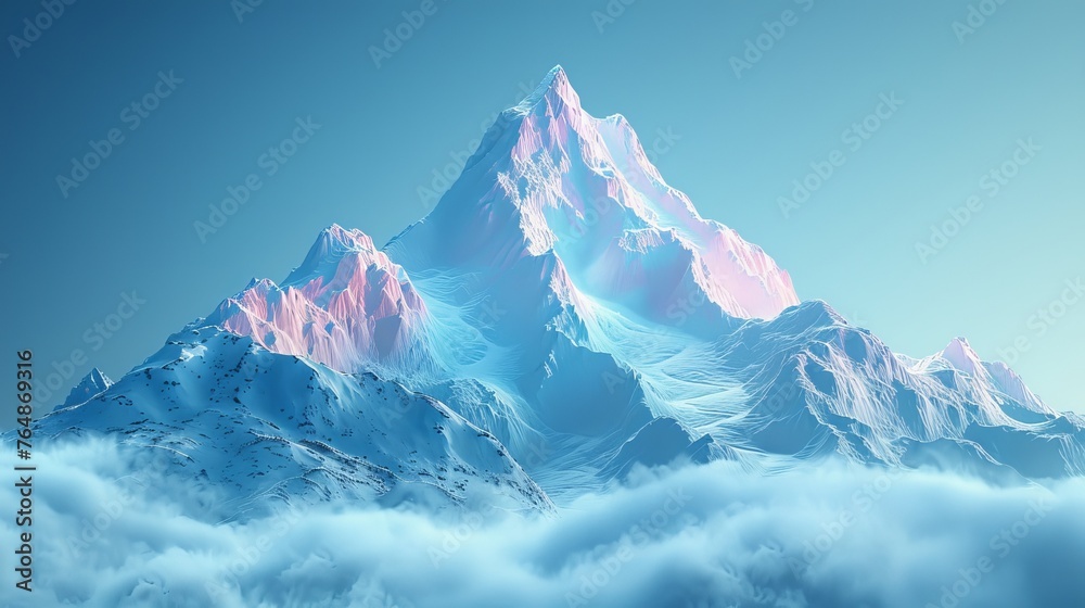 Poster this modern illustration illustrates a digital mountain with a path up to the top on a blue backgrou